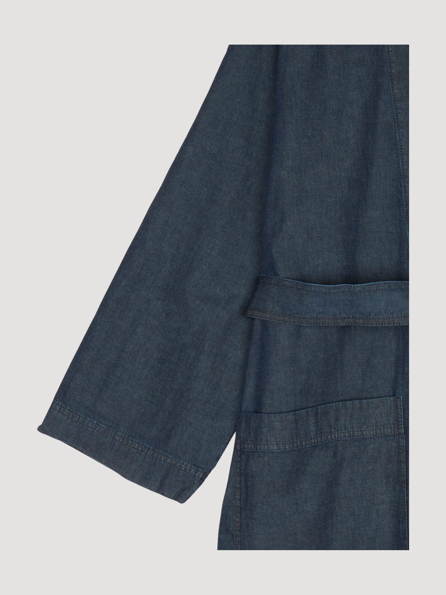 Second Hand Light Denim Kimono aus Bio-Baumwolle mit Leinen - Image 3