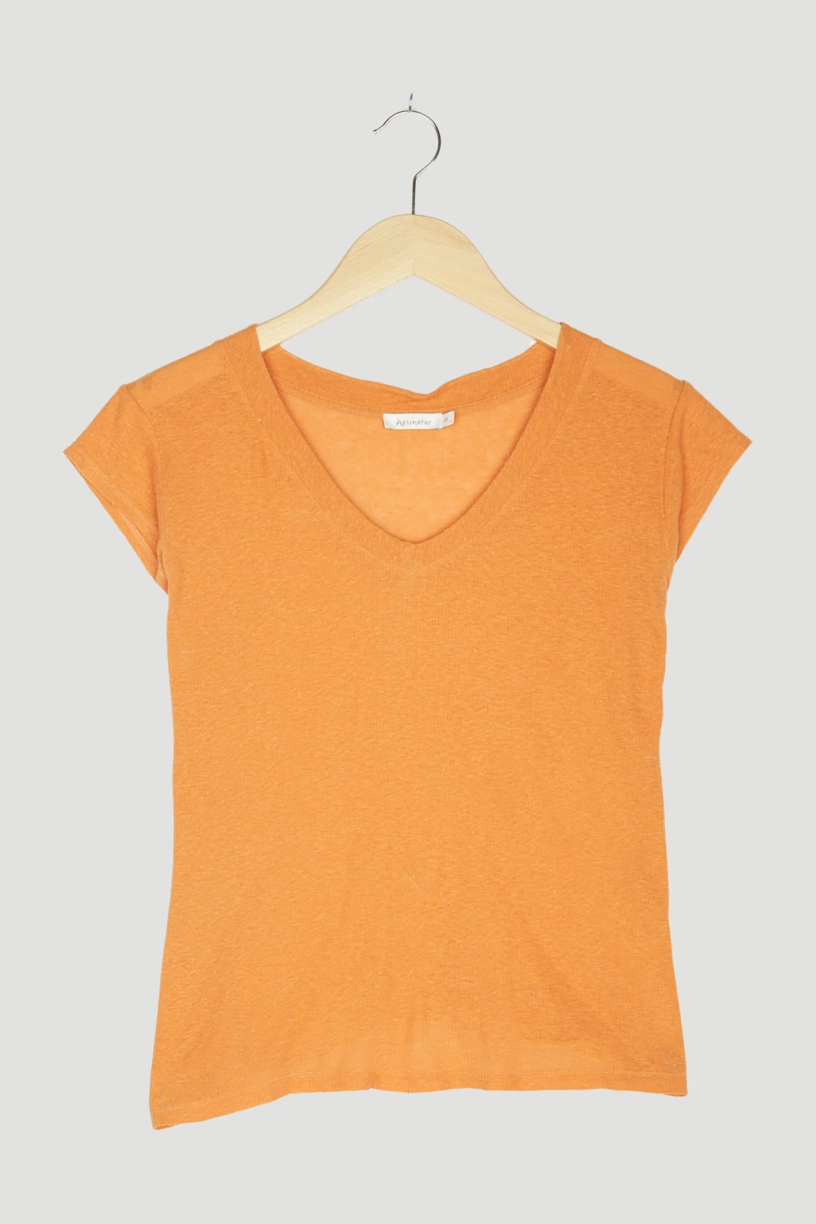 Second Hand V-Shirt aus Bio-Baumwolle mit Seide und Leinen