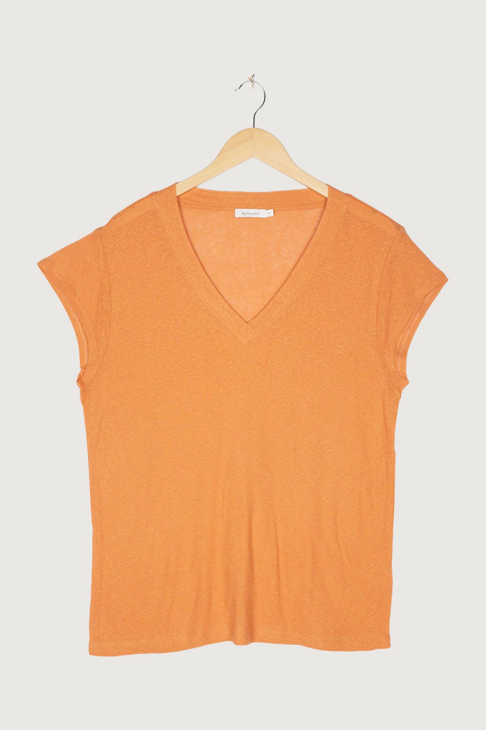 Second Hand V-Shirt aus Bio-Baumwolle mit Seide und Leinen - Image 4