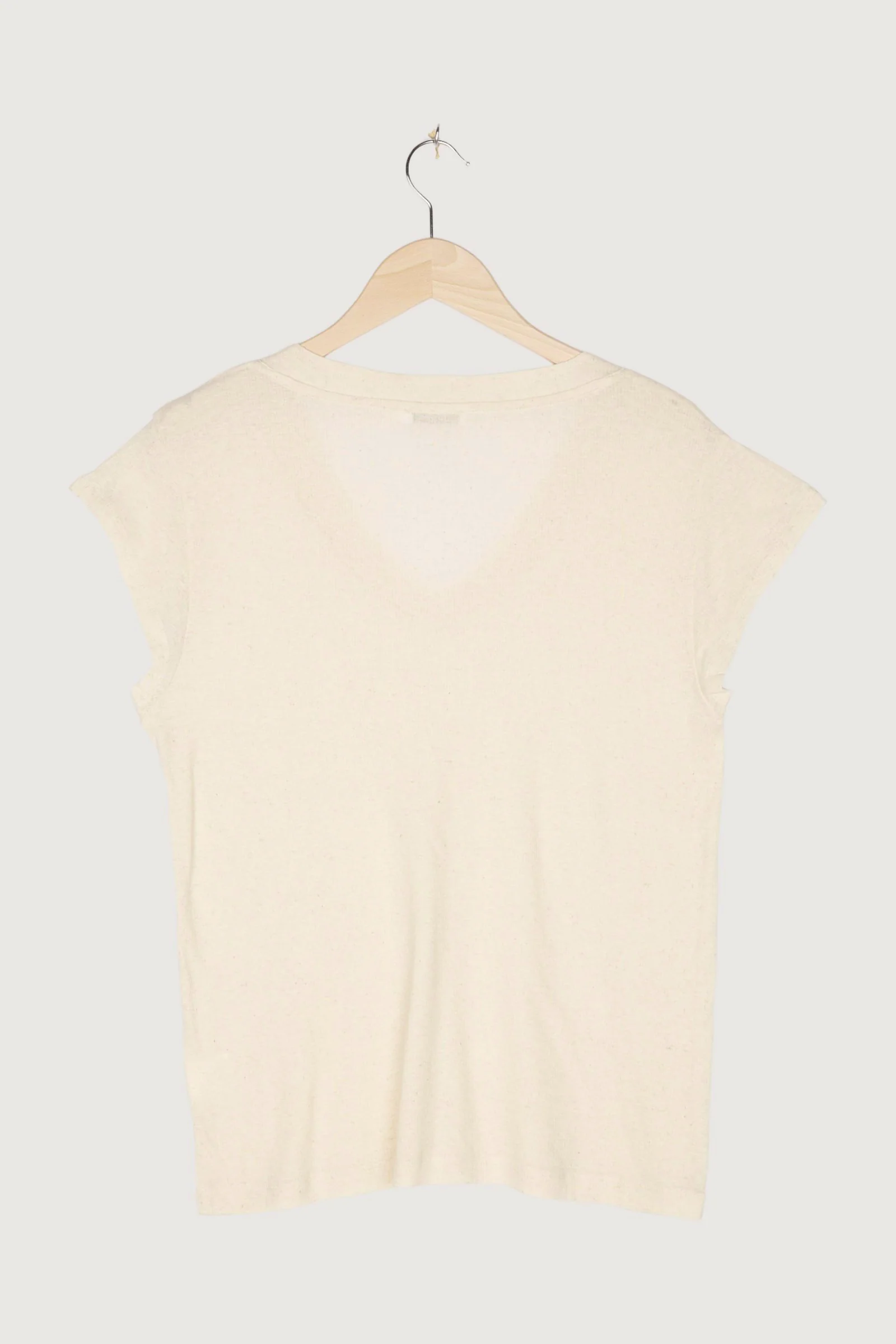 Second Hand V-Shirt aus Bio-Baumwolle mit Seide und Leinen - Image 8