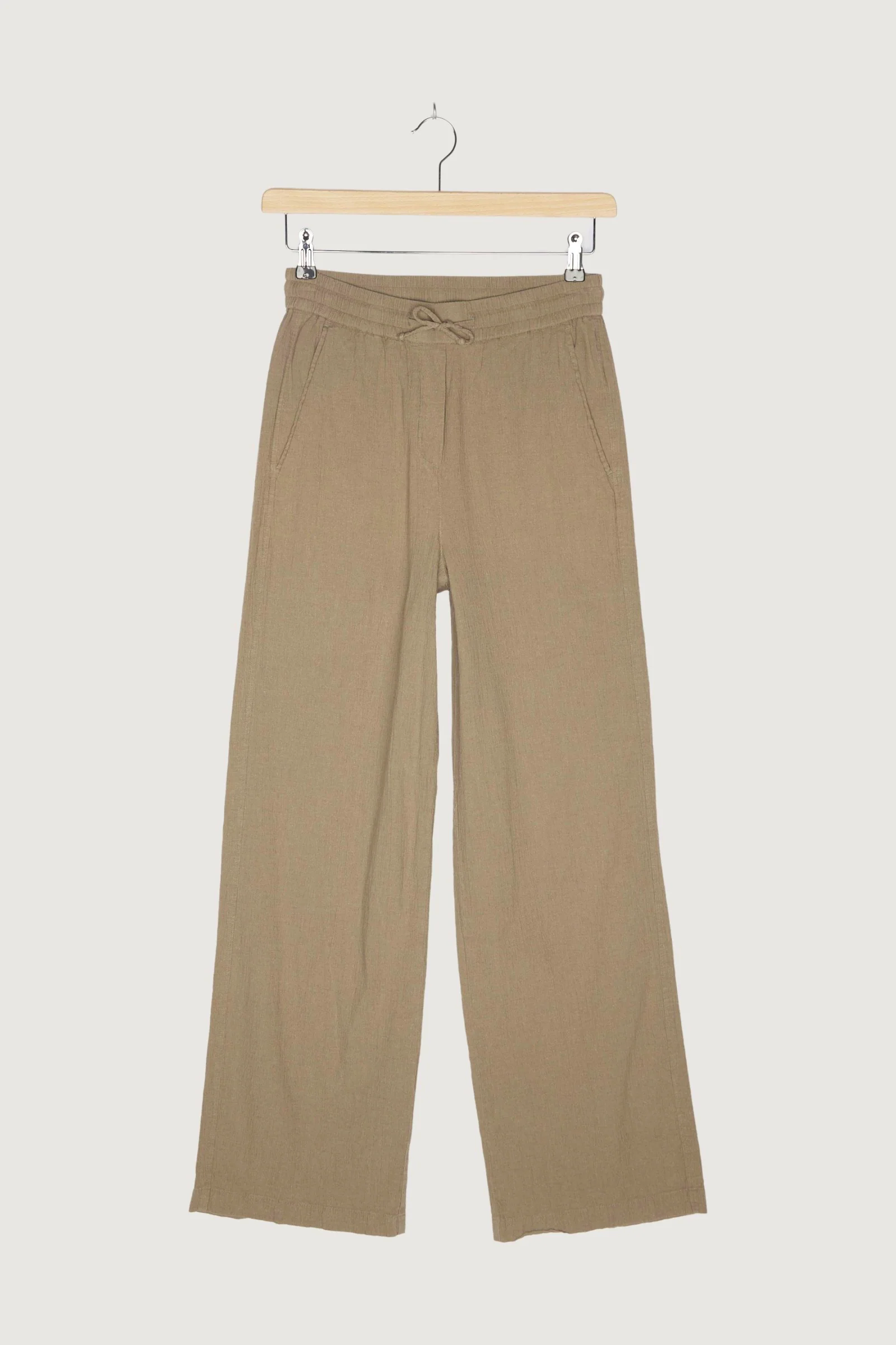 Secondhand Crêpe-Hose Flared aus Bio-Baumwolle mit Leinen