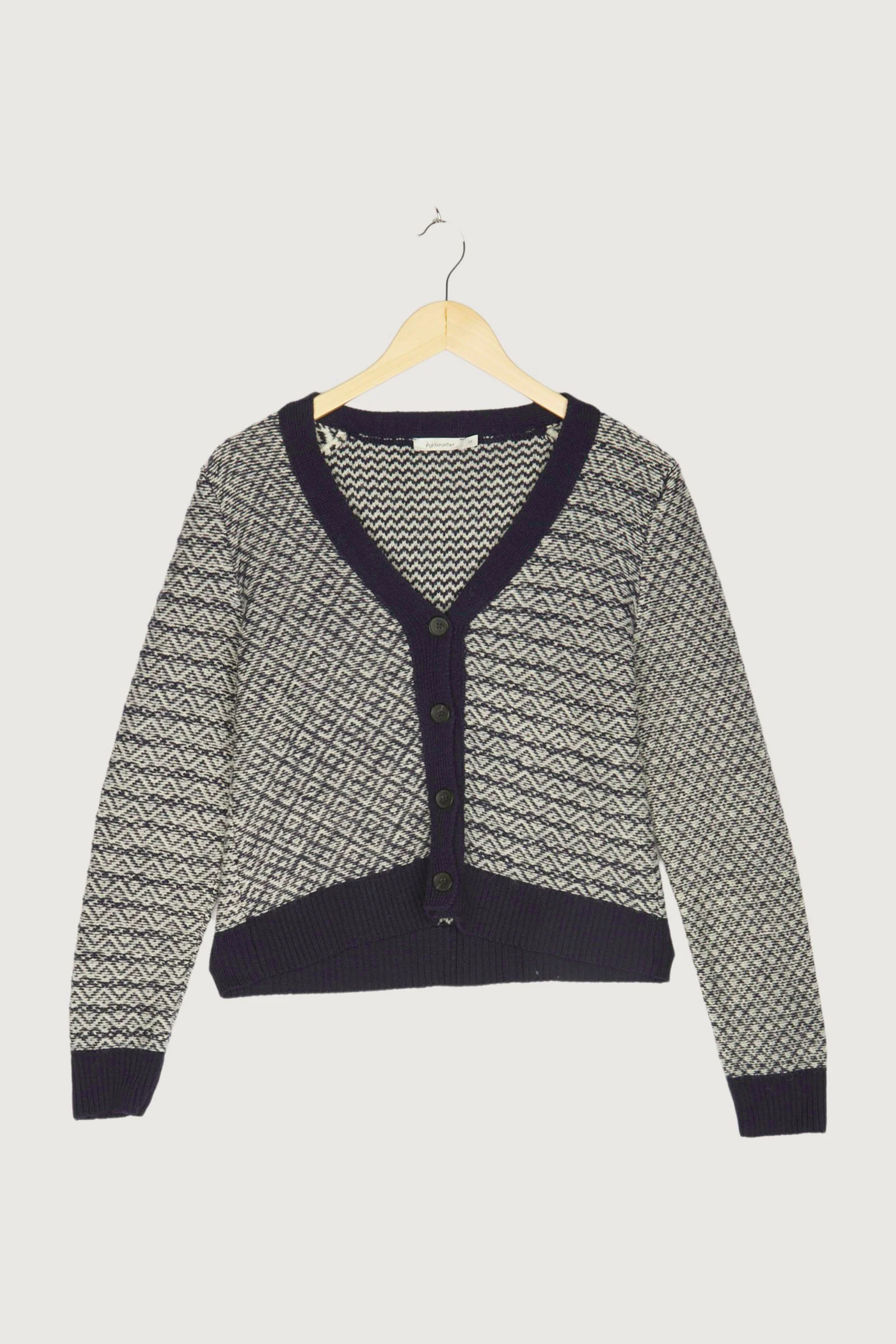 Secondhand Jacquard-Strickjacke aus reiner Schurwolle
