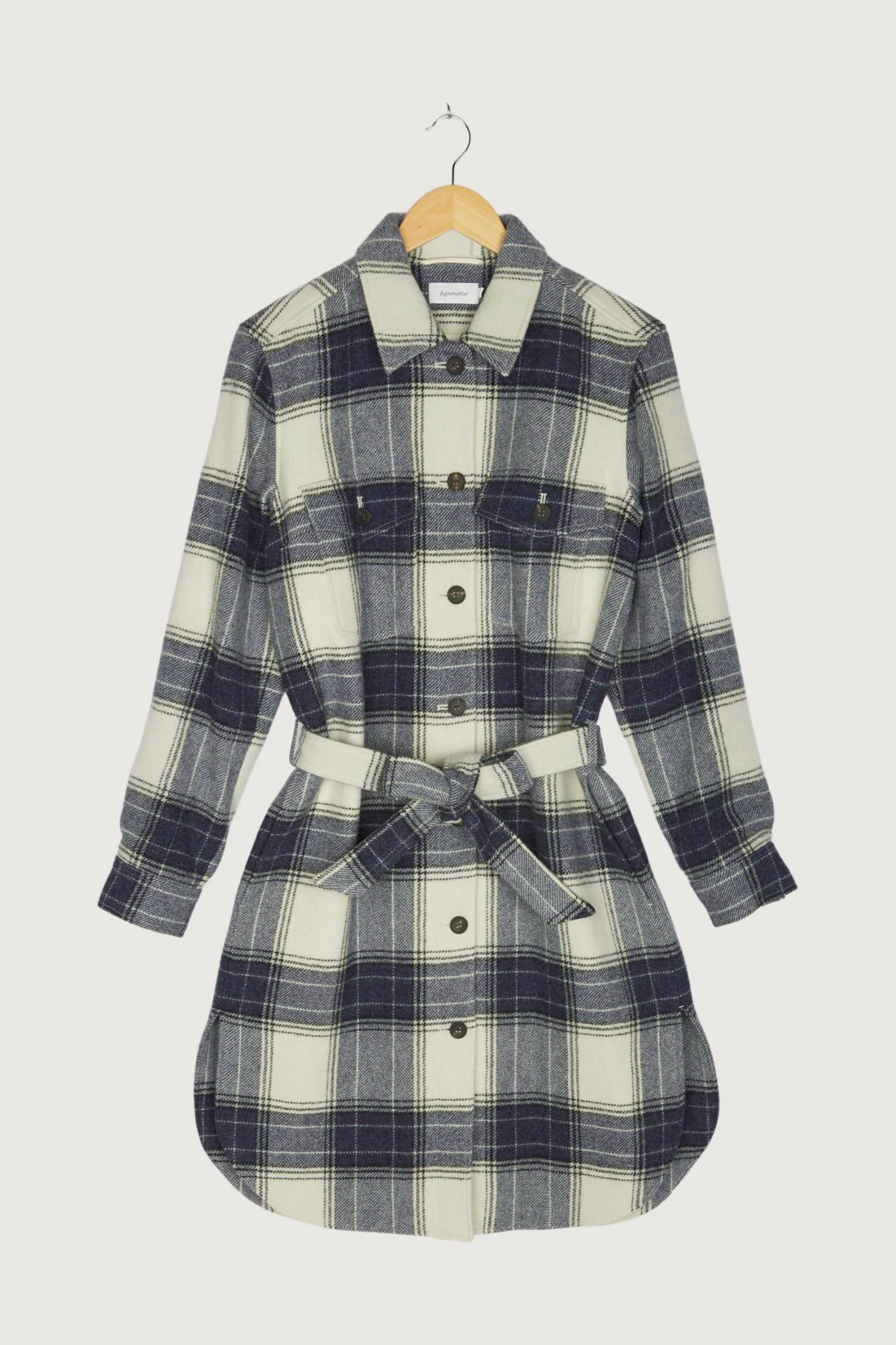 Secondhand Karo-Mantel aus reiner Bio-Merinowolle