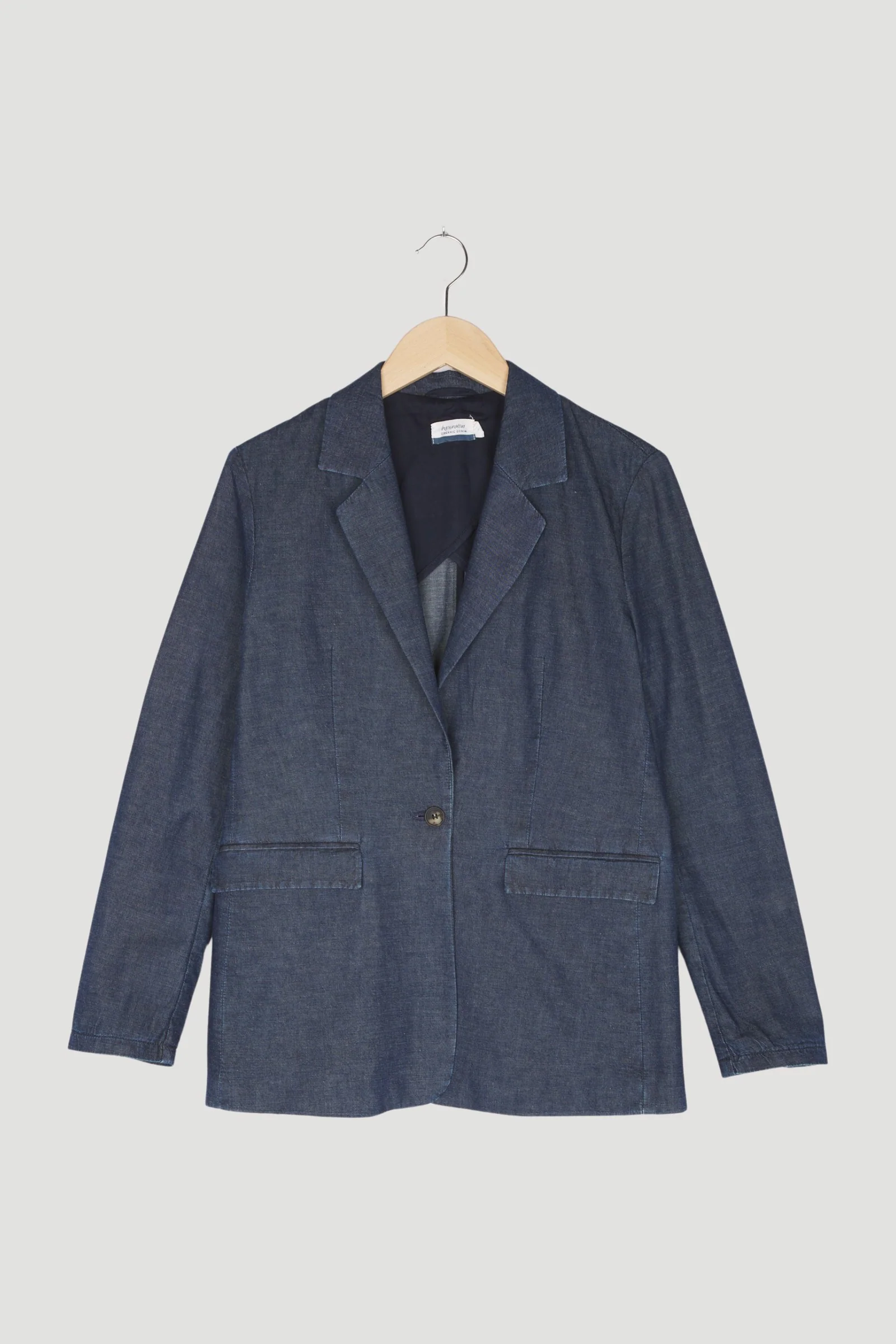 Secondhand Light Denim Blazer aus Bio-Baumwolle mit Leinen