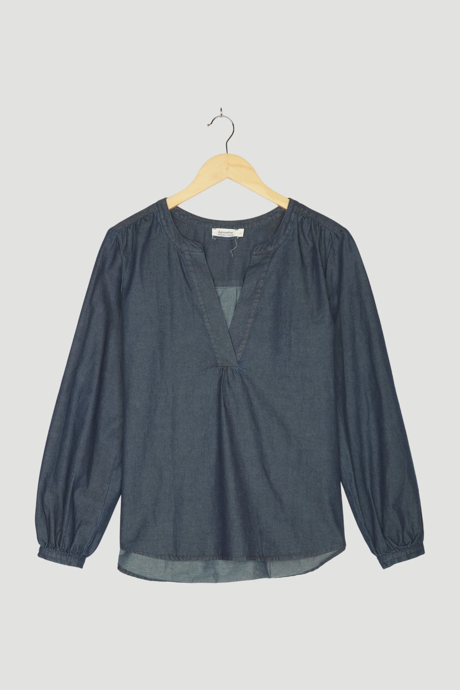 Secondhand Light Denim Bluse aus reiner Bio-Baumwolle