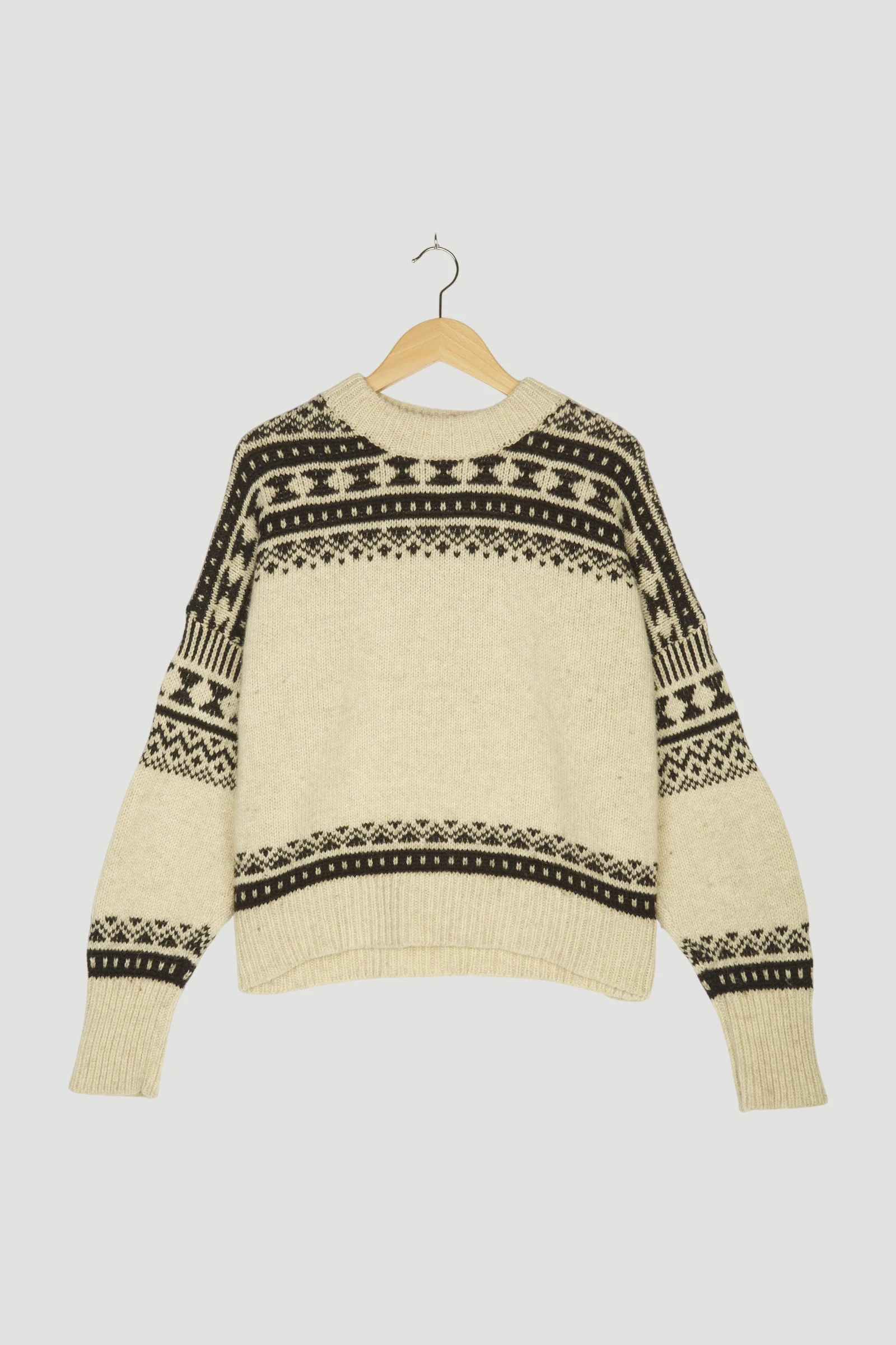 Secondhand Norweger-Pullover ungefärbt aus Merinowolle mit Alpaka