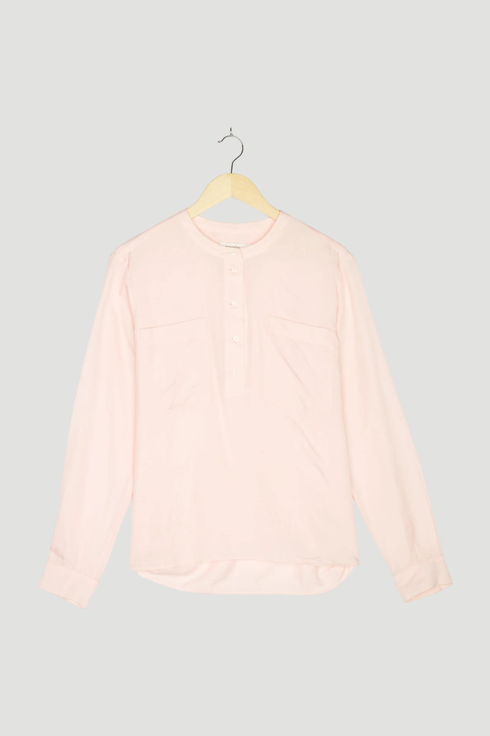 Secondhand Stehkragen-Bluse aus Bio-Baumwolle mit Seide