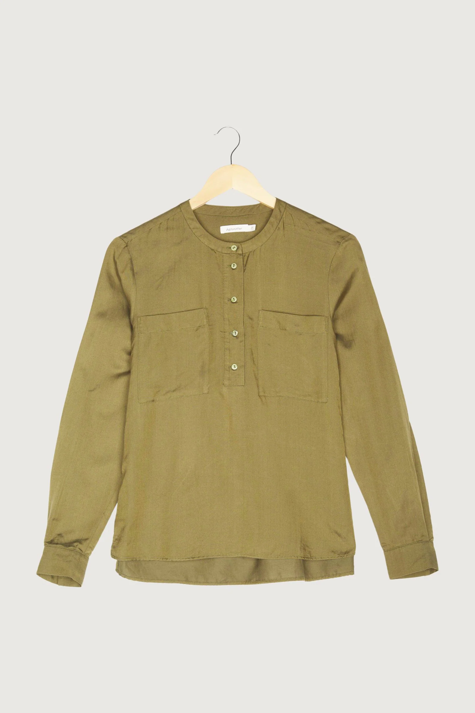 Secondhand Stehkragen-Bluse aus Bio-Baumwolle mit Seide - Image 4