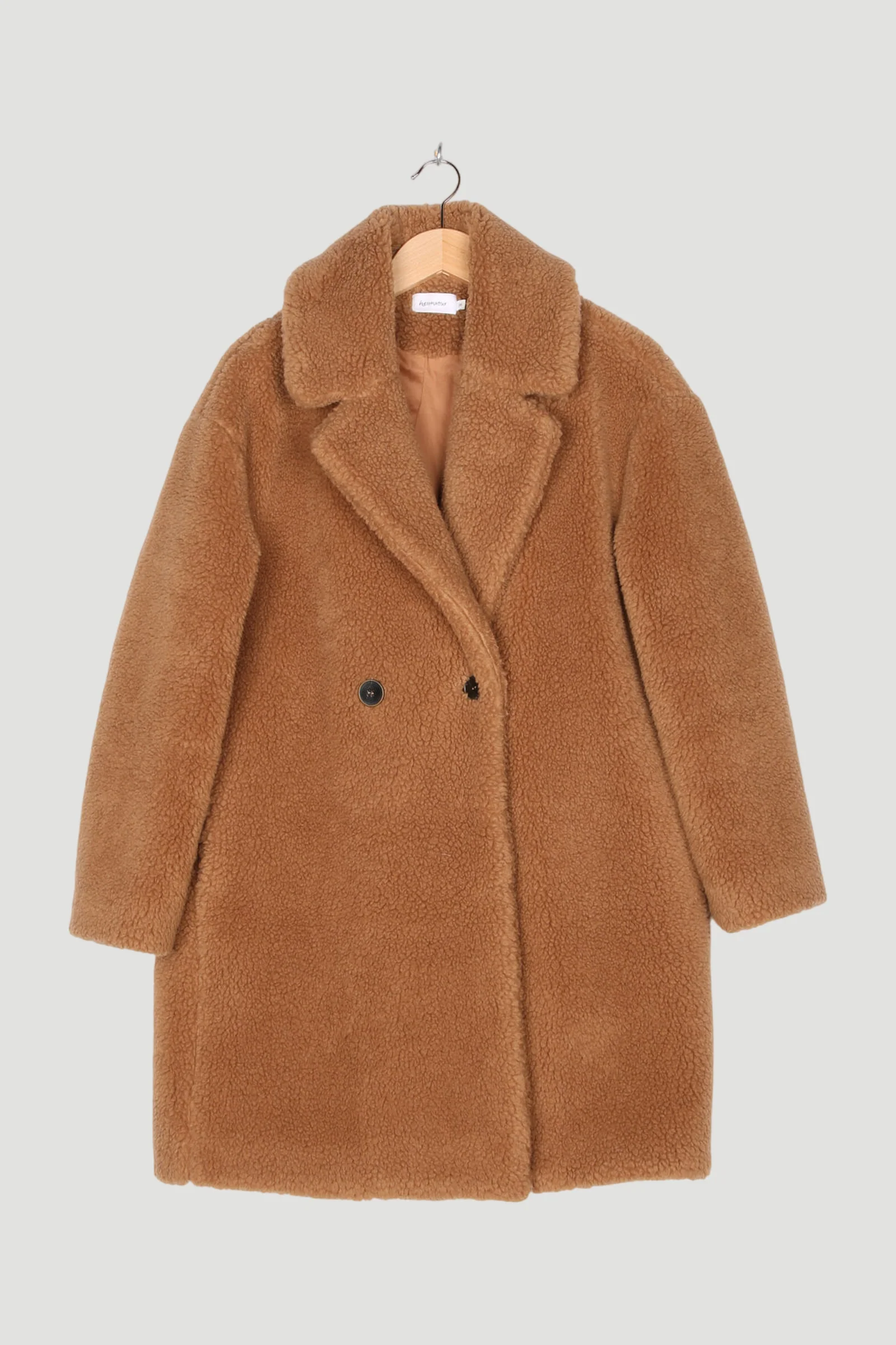 Secondhand Teddy Mantel aus Schurwolle mit Bio-Baumwolle und Kamelhaar