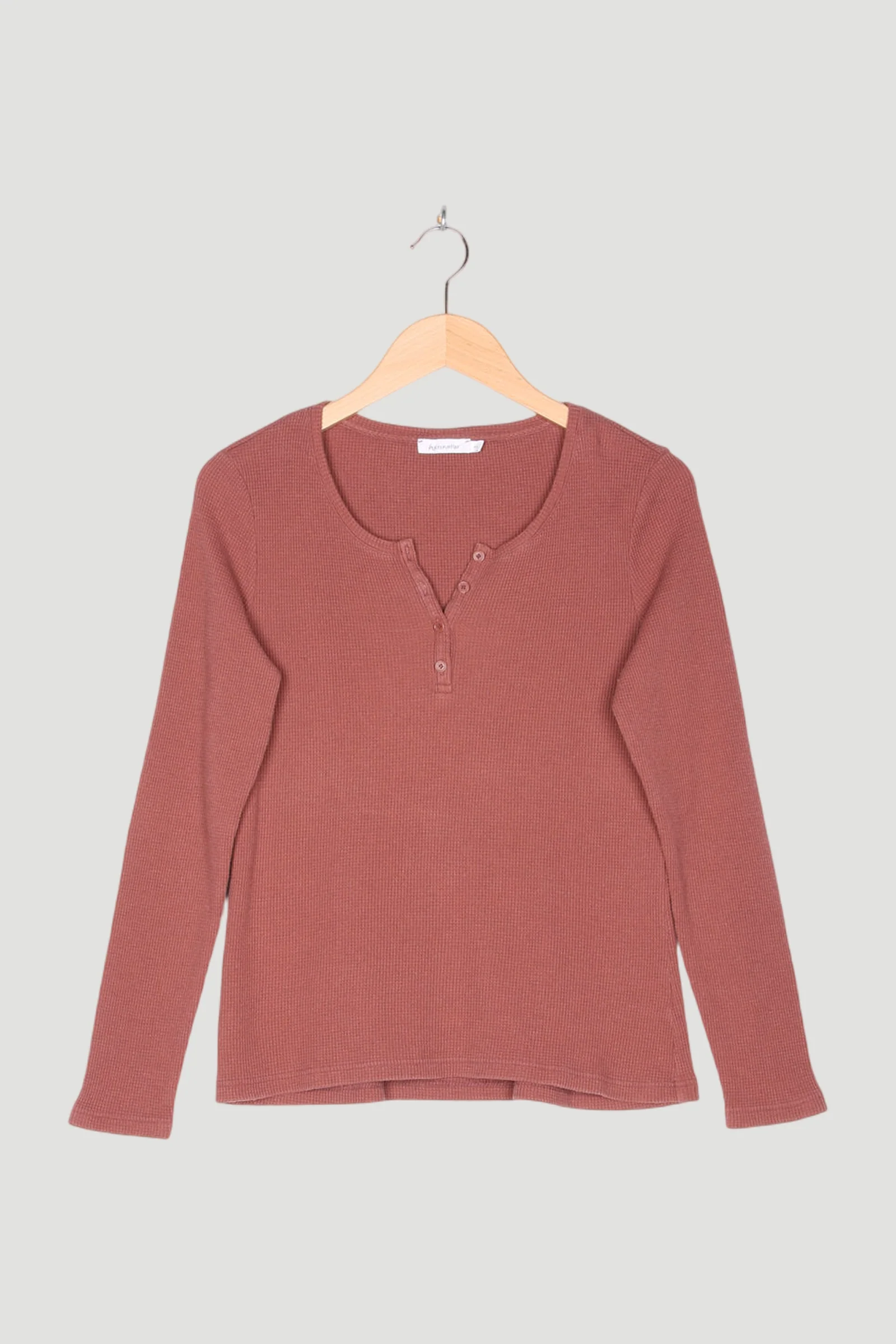 Secondhand Waffelpiqué-Henleyshirt aus Bio-Baumwolle mit Schurwolle