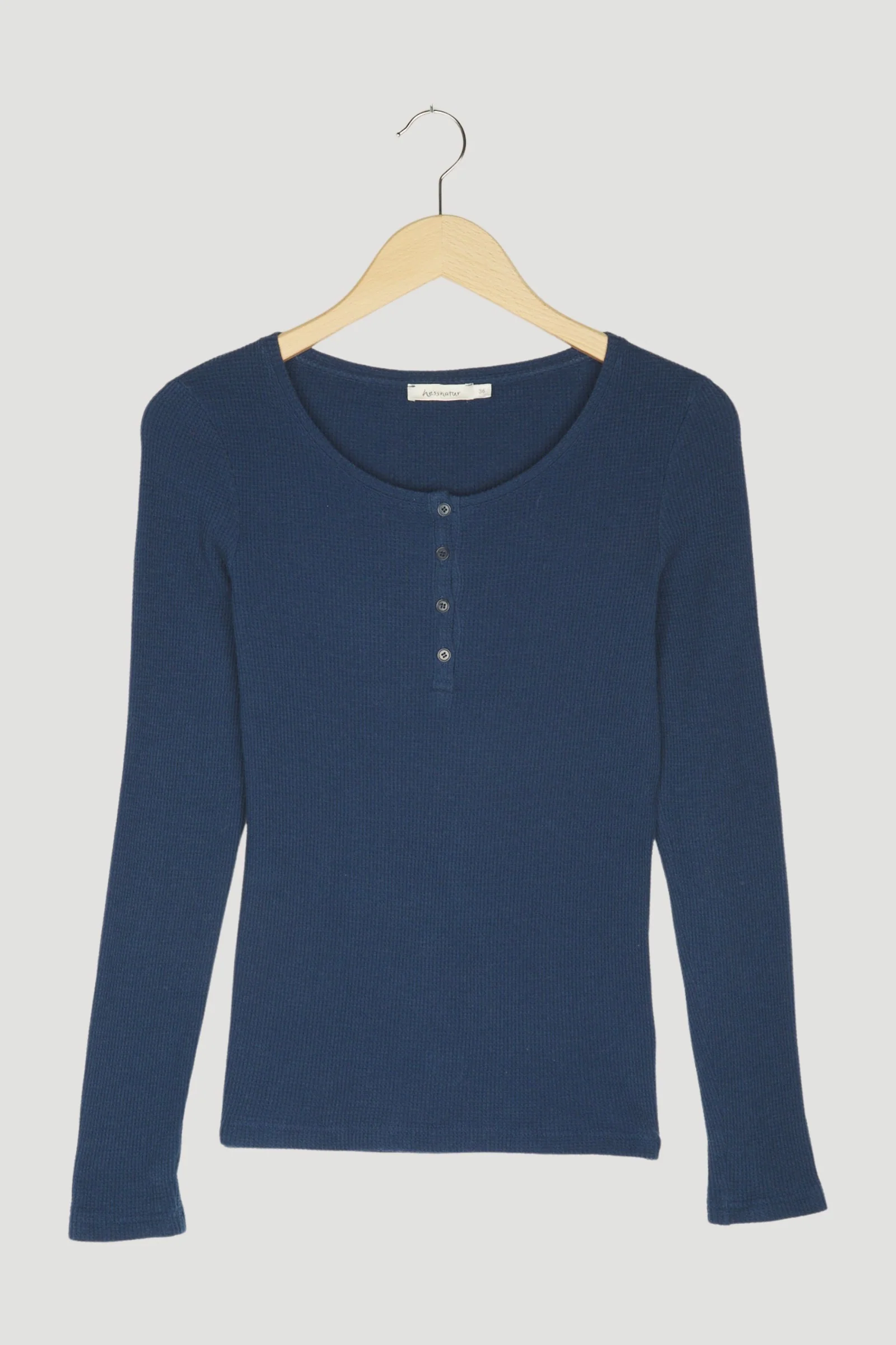 Secondhand Waffelpiqué-Henleyshirt aus Bio-Baumwolle mit Schurwolle - Image 4