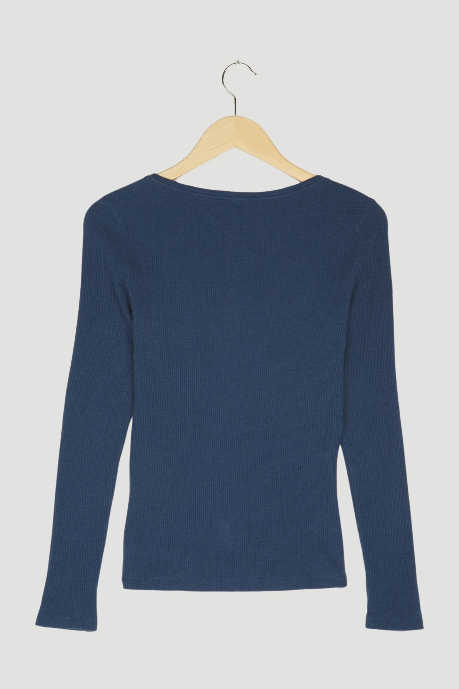 Secondhand Waffelpiqué-Henleyshirt aus Bio-Baumwolle mit Schurwolle - Image 5