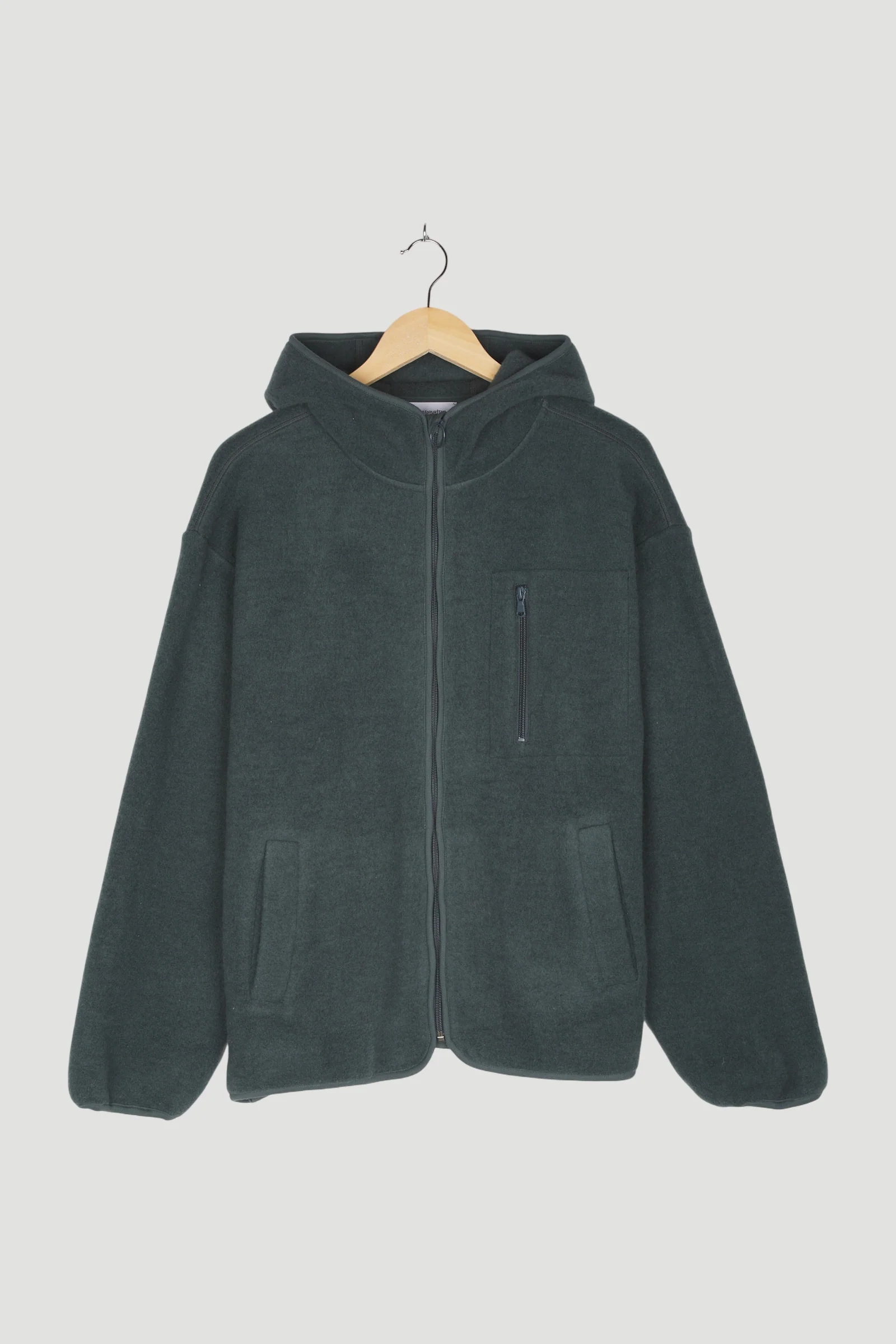 Secondhand Wollfleece Jacke mit Kapuze aus reiner Bio-Merinowolle