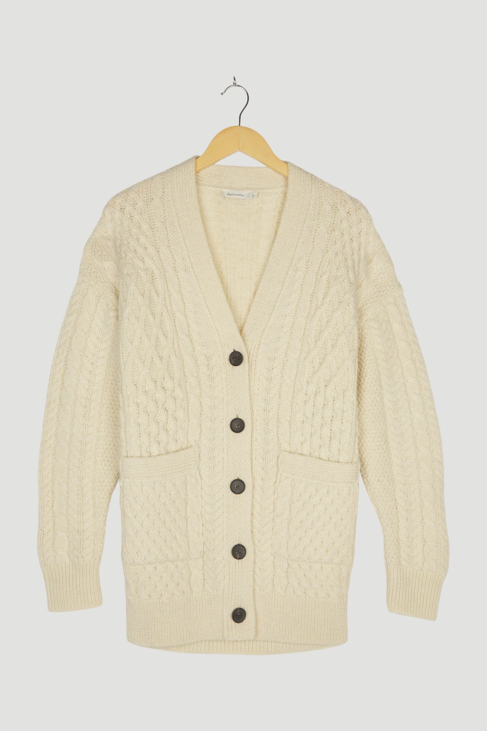 Secondhand Zopf-Strickjacke aus reiner Schurwolle